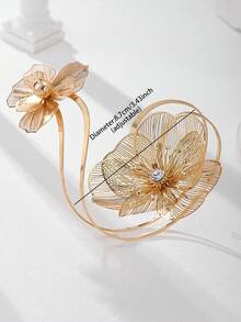 1 pieza Brazalete de brazo decorativo con flor hueca, brazalete de mujer - Dorado - Ver 3
