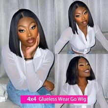 Wear And Go Glueless Bob Wig Human Blended Hair Straight 5x5 4x4 Pre-Cut HD Lace Glueless Wigs Pre-Plucked Transparent Lace Front Closure Wigs For Women 200% Density 10 Inch - Natural & Black - View 7