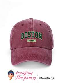1pc "BOSTON" Printed Washed Baseball Cap, Classic Stylish Soft Sweatband Adjustable Size Lightweight Sun Protection Versatile Classic Cap, Suitable For Outdoor Sports, Football Games, Daily Wear, Party, Vacation, Perfect Gift For Friends And Family, Unisex