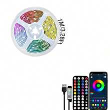 1pc 1-20M LED Strip Light, Bluetooth Smart App Control Music Sync Color Changing, RGB LED Strip With Remote, 44-Key Remote And App Controlled Smart LED Light Strips, RGB Color Changing Music Sync LED Rope Lights, Bedroom Smart Rope Lights, Suitable For Bedroom, Room, Home Decor, Party Holiday LED Lights, Living Room, Christmas Party, Wedding Decoration