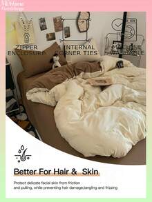 3pcs Light Yellow & Beige Bedding Set, Includes 1 Duvet Cover & 2 Pillowcases, Soft & Comfortable Home Textile, Available In Multiple Colors, Suitable For Dorm Rooms, Simple & Fashionable Home Decor, Soft & Cozy Bedding Set, Machine Washable Without Filling, Back To School Bedding - Light Yellow - View 2