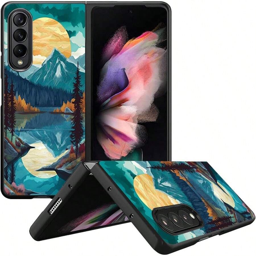 Floral, Animal And Galaxy Print Pattern Foldable Phone Case Compatible With Sam Galaxy Z Flip 3 4 5 6 7 Folding Case Design For Moto Razr 40 50 60 Ultra Cute Phone Case For Girl And Women - 山 - 查看 1