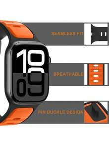 1pc Compatible With Apple Watch Bands, Outdoor Sports Fitness Yoga Waterproof Sweatproof Ultra-Thin Soft 3D Embossed Texture Dual-Color Silicone Strap, Suitable For Apple Watch Ultra/Series 3/2/1/SE/S9/8/7/6/5/4/3/2/1, 38/40/41mm, 42/44/45/46/49mm, Unisex Smartwatch Replacement Accessory - Black Orange - View 6