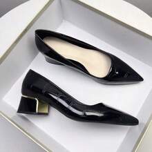 Zapatos planos con tacón grueso, punta puntiaguda y sin talón para mujer, otoño 2025,Zapatos de tacón de mujer - Negro - Ver 3