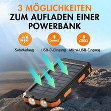Solar Power Bank With Built-In Flashlight, Compass, And Automatic Output Adjustment Function. Waterproof, Dustproof, And Shockproof, Suitable For Camping, Hiking, Fishing, And Cycling. - Black - View 2
