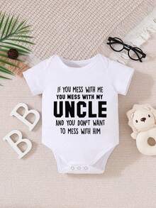 Baby Boy Monogram Print One-Piece Short-Sleeved Cute Creeper - White - View 1