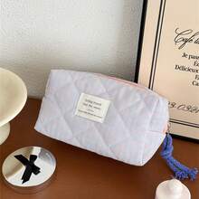 1 pieza Bolsa de maquillaje a cuadros de 4 colores, bolsa portátil de almacenamiento de cosméticos y artículos de aseo