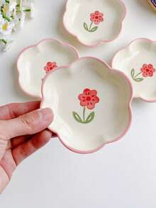 4 件/1 件可爱粉色花朵陶瓷蘸酱碟、饺子和火锅盘、酱油、芥末、番茄酱调味碟，适用于厨房、餐厅、酒店 - 彩色 - 查看 3