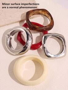 Fashionable Vintage Metal & Resin Layered Bangle Bracelet, Asymmetrical Thick Geometric Bracelet, New Jewelry For Women In Autumn/Winter