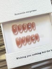 10 peças de unhas ovais feitas à mão, unhas de acrílico curtas, unhas postiças minimalistas rosa nude, unhas postiças estilo olho de gato chamativas, pedras preciosas incrustadas com diamantes, unhas postiças simples e elegantes feitas à mão para o outono, estilo moderno, unhas postiças versáteis, faça você mesmo, arte para festas, uso diário e encontros, praia, refúgio tropical, adequado, reutilizável, para mulheres e meninas, como presente, suprimentos para unhas