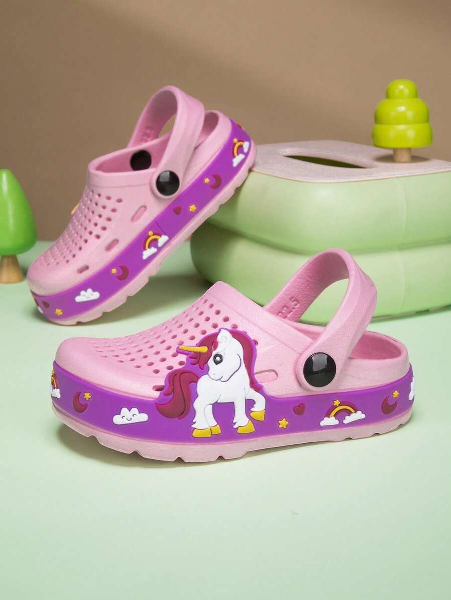 Kids' All-Season Sandals, Fashionable Thick-Soled Anti-Slip Outdoor Beach Slippers With Closed Toe - Pink - View 1