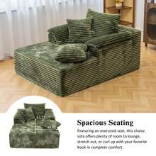 48.8'' Oversized Cloud Sectional Sofa Bed – Double Lounge Chaise With Boneless Fluffy Design, Plush Cushions & No Assembly Required, Modern Sleeper Loveseat For Small Spaces, Living Room, Apartment, Movie Night - 綠色 - 查看 6