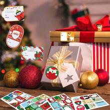 50 Sheets Festive Christmas Gift Tags - Self-Adhesive Holiday Labels With Santa, Reindeer, Snowmen & Holiday Designs, Red & White Paper Tags For Christmas Presents, Christmas Gift Tags