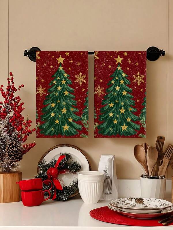 2pcs/4pcs/12pcs Christmas Tree Pattern Kitchen Towels, Christmas Pattern Bathroom Towels, Christmas Outdoor Party Towels, Christmas Home Decor, Christmas Kitchen Decor, Modern Style, Quick Drying, Super Soft Microfiber Material, Rectangular, 15.75IN*23.62IN/40*60CM Digital Printing Pattern, Suitable For Outdoor Party Decoration, Christmas Holiday Gifts