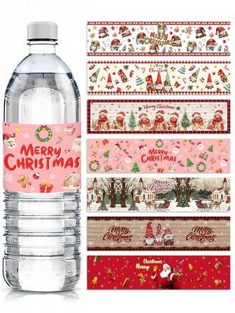 8/16 件圣诞装饰瓶标签贴纸，圣诞侏儒、圣诞老人、姜饼人图案瓶贴，适用于圣诞装饰、圣诞派对饮料瓶标签、圣诞派对装饰、圣诞礼物包装贴纸、最佳圣诞礼物、冬季节日装饰用品