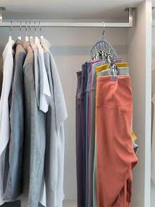 1 Stainless Steel Pants Hanger, 10 Clips For Space Saving Wardrobe Storage, A Stylish And Durable Storage Solution Suitable For Yoga Pants And Leggings - Wardrobe Organizer, Pants And Sock Hangers For Mother's Day Clothing Stores, Perfect For Weddings, Birthdays, Family Kimono Stores, And Home And Clothing Stores