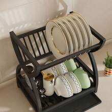 1pc Plastic Kitchen Rack, Dish Drainer, Multifunctional Bowl Cabinet, Plate & Cutlery Organizer, Double Layer Tableware Holder - Multicolor - View 10