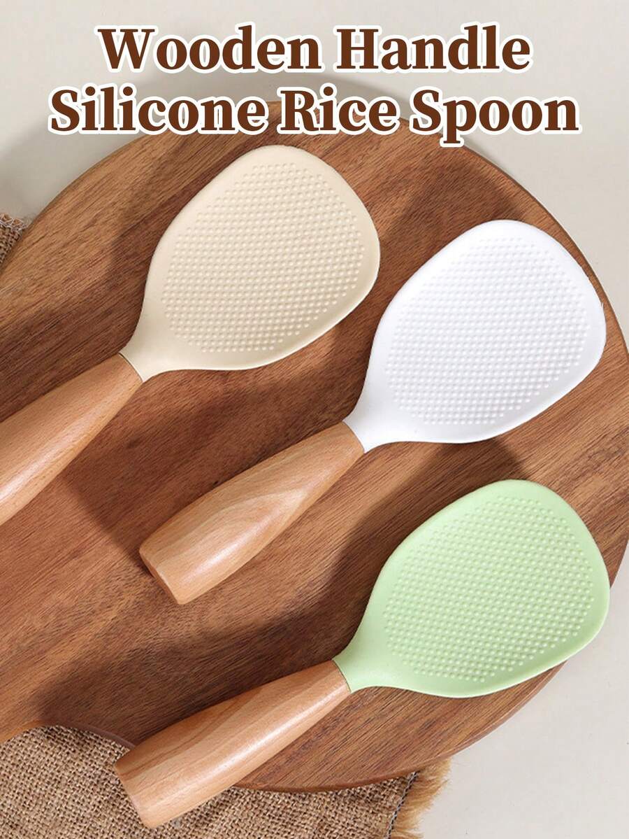 1 ملعقة أرز من السيليكون، خالية من الروائح وصديقة للبيئة. مقبض خشبي فاخر. أنيقة وقوية، مقاومة للحرارة. ملعقة أرز دوارة، ملعقة أرز لا تلتصق، ملعقة أرز قائمة، ملعقة تقديم ذات مقبض خشبي. مناسبة لجميع أنواع طناجر الأرز والمكونات، لا تلتصق، سهلة التنظيف.