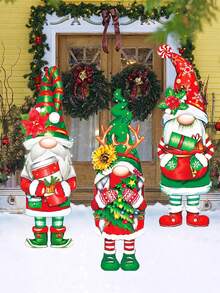3 paquets Nains décoratifs de Noël Panneau de jardin Motif durable du Père Noël Décoration extérieure réutilisable Thème de Noël Ornement avec piquets pour allée de jardin, chemin, décoration de fête de Noël