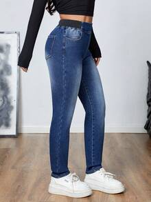 Jeans a vita alta, termici, elastici, aderenti, nuovi arrivi per l'autunno/inverno, con design in vita elastico, caldi, comodi e snellenti, perfetti per l'uso quotidiano e il tempo libero del fine settimana