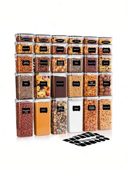 6/15/24pcs kitchen decor and accessories,Complete food storage containers with LIDS, clear food jars, moisture-proof sealed crisper, suitable for cereals, rice, salt, pepper, tea, nuts and coffee beans, plastic food storage jars, household kitchen items