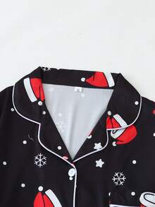 [Dreamery]Christmas Print Women Long Sleeve Pajama Set, Fall Winter Clothes - Black - View 2