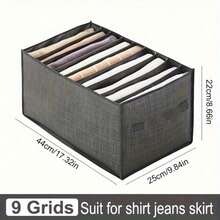 节省空间的可折叠衣物收纳盒，耐用的织物收纳盒，带有 9 格分隔透明网状窗口，无味，适用于裤子、牛仔裤和毛衣，非常适合家庭整理，储物篮 - 淺灰色 - 查看 3