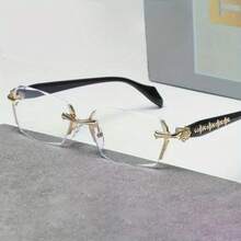 Frameless Transparent Glasses For Women And Men - Fashionable Rectangular Frame With Gold Decoration, Lightweight And Durable, PC Material, Suitable For Fashion And Daily Use, Fashion Glasses |   Elegant Eyewear |   Lightweight Glasses - Vàng - Xem 2