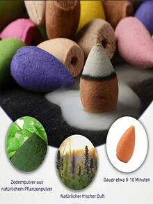 60/120 piezas Conos de incienso de flujo inverso Cascada de incienso Rosa Tulipán Jazmín Lavanda Rosa para quemador de incienso de flujo inverso Soporte Natural | Regalo de meditación y yoga