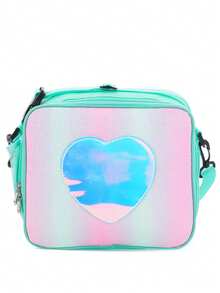 Bolsa de almuerzo aislada con efecto holográfico arcoíris láser, caja de almuerzo tipo bento para picnic al aire libre, bolsa de hombro minimalista - Rosa - Ver 9