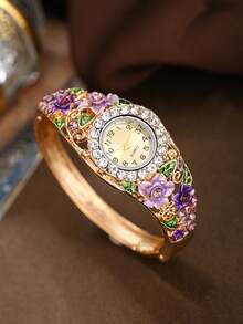 Luxury Women's Cloisonne Fashion Quartz Bracelet Watch - Purple - View 5