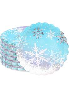 10pcs/20pcs/50pcs Frozen Snowflake Party Supplies Snowflake Scalloped Paper Plates 7"Snowflake Floral Shaped Plates Snack Cake Plates Chrisstma Plates For Winter Snowflake Theme Wonderland Holiday Xmas Snowflake Birthday Party Decor - Multicolor - View 3