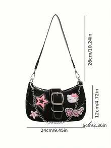 Sanrio Bolso de hombro de mujer de piel sintética con elegante estampado de estrellas de Hello Kitty de Sanrio, adecuado para viajes, compras y picnics