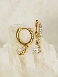 1 Đôi bông tai hình giọt nước đính đá Cubic Zirconia, thời trang dành cho tuổi teen, phù hợp cho các bạn nữ đeo hàng ngày, có thể dùng làm quà tặng hoặc trang trí. - Vàng - Xem 4