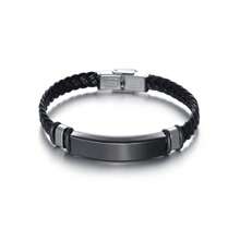 1pc Minimalist Men's Braided Leather & Stainless Steel Bracelet, Customizable
