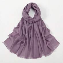 1 pieza Nuevo pañuelo clásico simple y suave, material de poliéster con textura de bambú y flecos, diseño rectangular, hijab - Púrpura malva - Ver 23