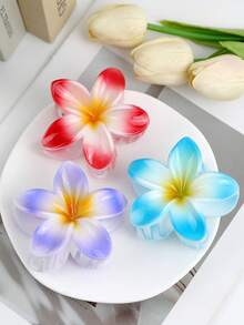 1PS/3PS/18 芙蓉花/夏威夷花休闲ABS塑料（ABS树脂）2025新款蛋花沙滩、旅行、派对、度假、返校季甜美后脑勺卷发夹清新简约发饰，适合装扮配饰 - 彩色 - 查看 24