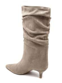 Women's Mid-Calf Stiletto Pointed Toe Boots – Fashionable Pleated Style - Khaki - View 4
