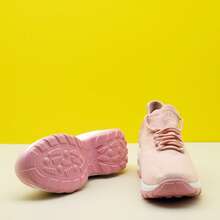 Damskie, białe i różowe, dzianinowe, lekkie, amortyzowane, codzienne trampki, wsuwane buty na platformie w stylu vintage