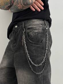 1pc Men's Gothic Punk Style Halloween Skeleton Ghost Chain Fashion Waist Chain, Simple Yet Sophisticated Daily Accessory, Biker Punk Rock Vibe - Multicolor - View 2
