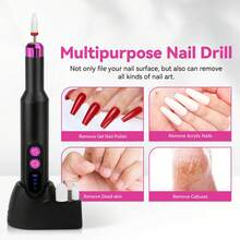 Cordless Electric Nail Drill, Rechargeable Nail File Kit For Gel & Acrylic Nails, Manicure Pedicure At Home/Salon, Perfect Gift For Women & Daily Essentials - 黑色 - 查看 7