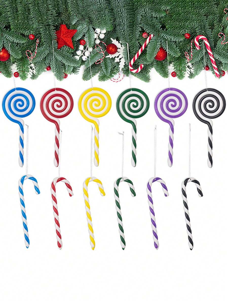 6pcs/Set Festive Christmas Candy Canes Ornaments Set - Vibrant Holiday Decorations For Tree, Wreaths, Mantel, And Home - Perfect For Creating A Joyful Atmosphere,Christmas Decor, Christmas Supplies Christmas Decorations Winter Room Decor - Multicolor - View 1