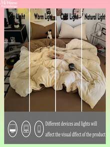 3pcs Light Yellow & Beige Bedding Set, Includes 1 Duvet Cover & 2 Pillowcases, Soft & Comfortable Home Textile, Available In Multiple Colors, Suitable For Dorm Rooms, Simple & Fashionable Home Decor, Soft & Cozy Bedding Set, Machine Washable Without Filling, Back To School Bedding - Light Yellow - View 7