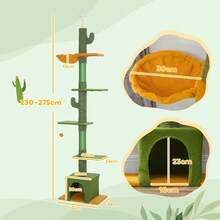 PawHut 6-Level Floor To Ceiling Cat Tree, 230-275cm Height, Green - Green - View 5