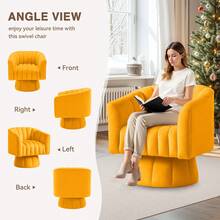 Swivel Accent Chair,360°Swivel Barrel Chair, Modern Swivel Chair With Velvet Fabric, Mid-Century Swivel Chair With Wide Upholstered, Round Swivel Armchair For Living Room, Lounge, Bedroom - 落日黃 - 查看 6