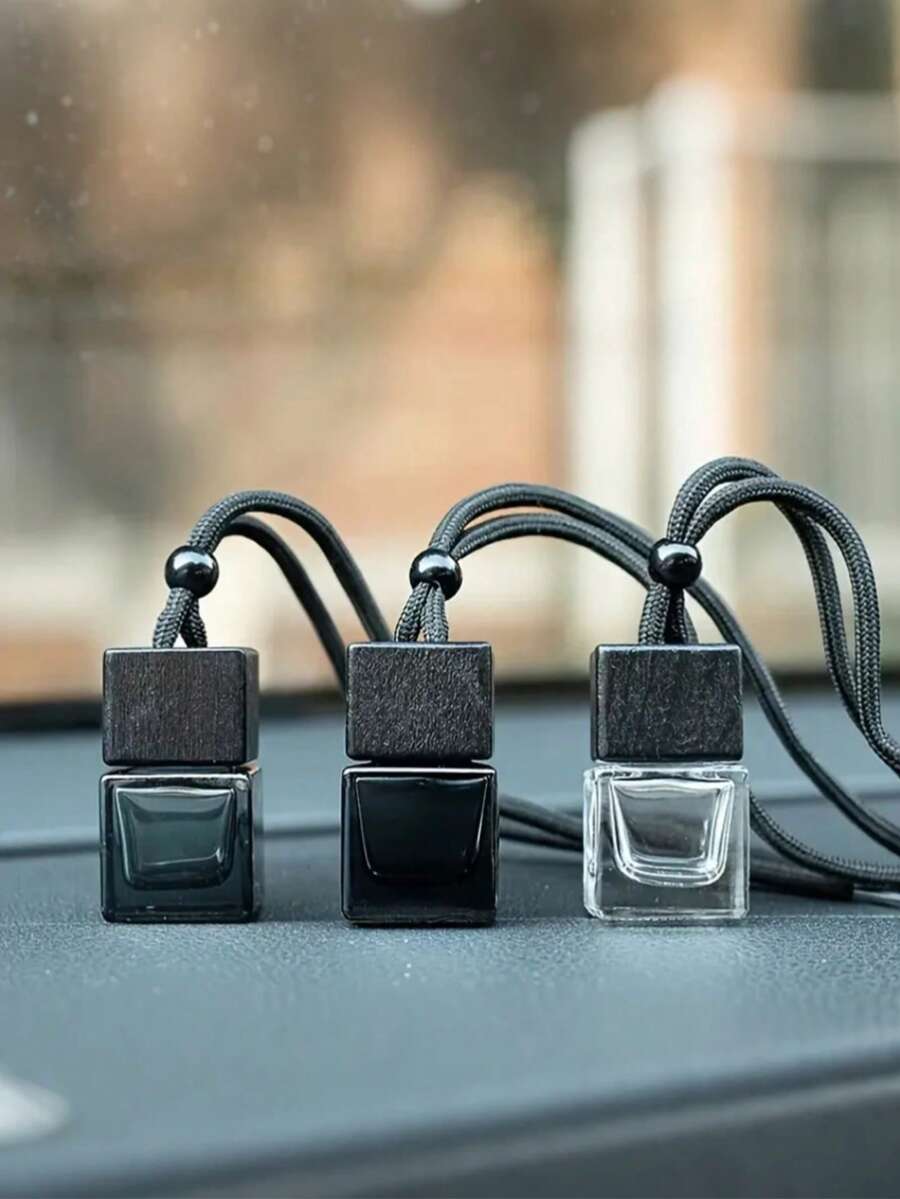5Pcs 8ml Colored Glass Car Perfume Bottle, Square Shape, Black Cap ...