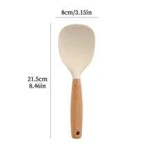 1 ملعقة أرز من السيليكون، خالية من الروائح وصديقة للبيئة. مقبض خشبي فاخر. أنيقة وقوية، مقاومة للحرارة. ملعقة أرز دوارة، ملعقة أرز لا تلتصق، ملعقة أرز قائمة، ملعقة تقديم ذات مقبض خشبي. مناسبة لجميع أنواع طناجر الأرز والمكونات، لا تلتصق، سهلة التنظيف.