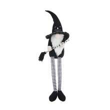 4.3x4x26.8" Fabric Sitting Black Gnome With Broomstick&Long Legs, For Halloween Decor