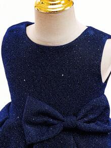 幼儿/青春期女孩蓝色闪光花童连衣裙、女孩派对美人鱼尾连衣裙、大女孩公主连衣裙 - 藍色 - 查看 4