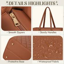 NEWHEY Premium Leather Laptop Tote Set For Women: 15.6 Inch Professional Work Bag With Detachable Clutch. Multi-Functional Computer Briefcase & Purse For Office, Teacher, And Business Travel. - màu nâu - Xem 3